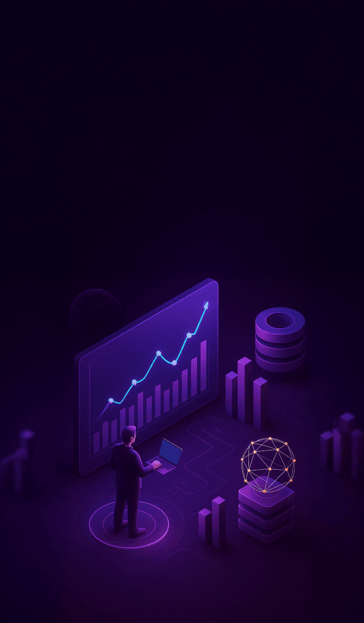 Professional analyzing predictive analytics dashboard with future trend graphs